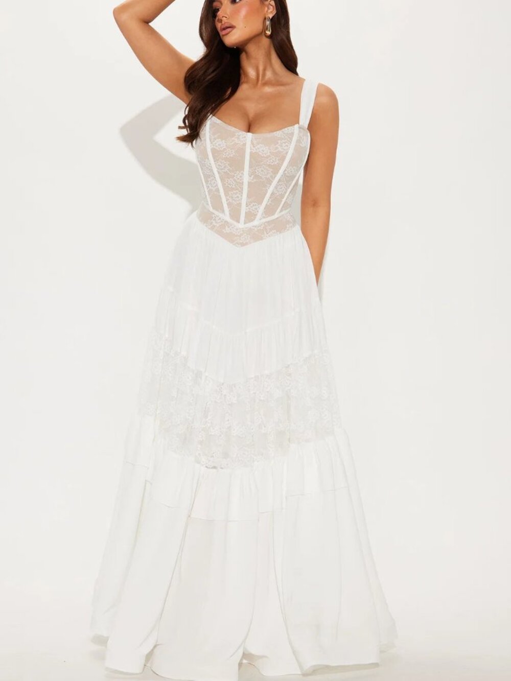 Kylie Chiffon Gown – White – M – Worn Once